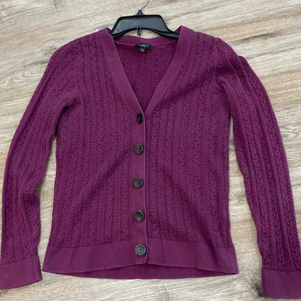 Talbots Small Purple Knitted Cardigan Sweater w/ 5 Buttons